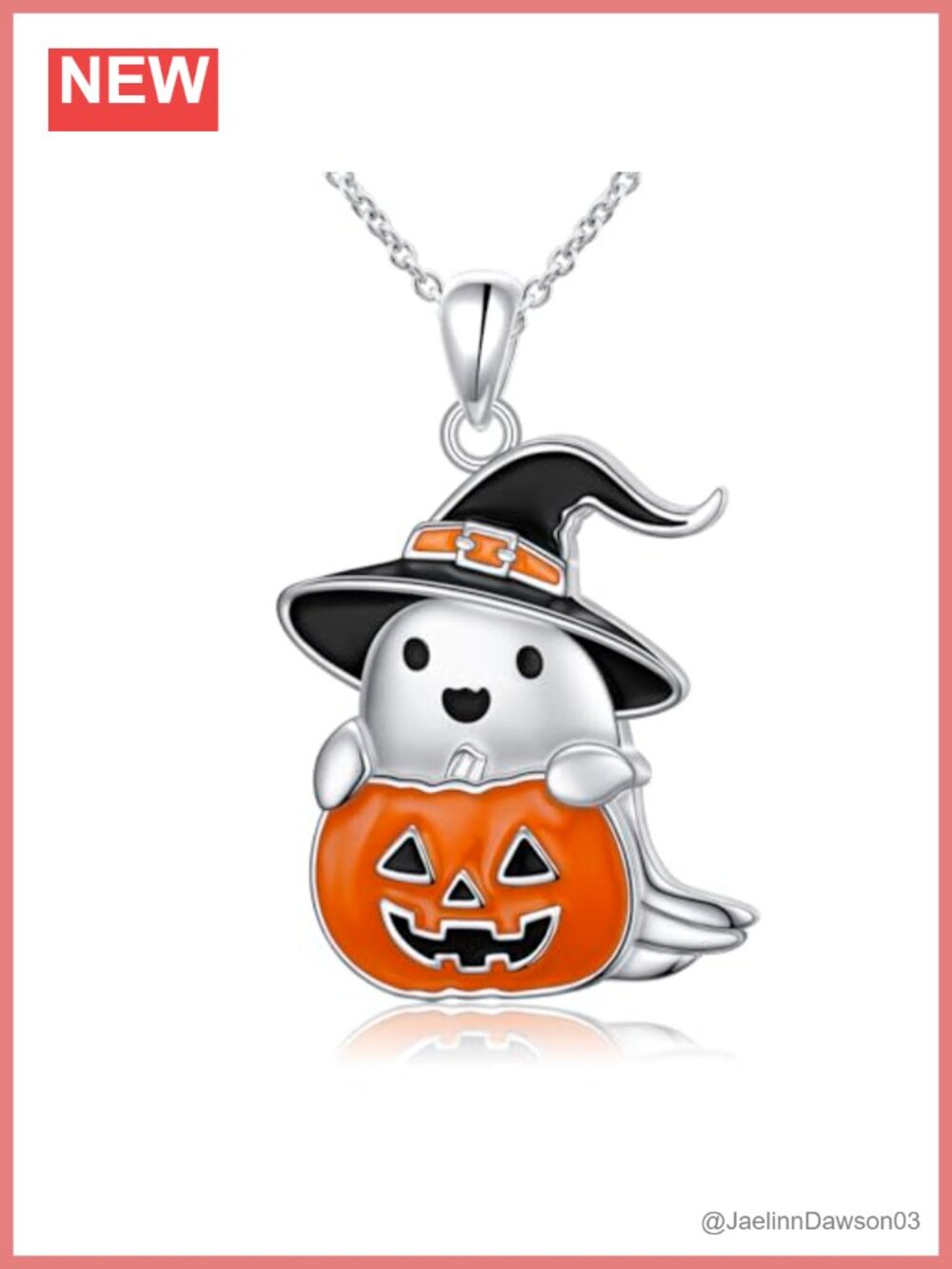 925 Sterling Silver Ghost Pumpkin Pendant Necklace Witch Halloween Jewelry